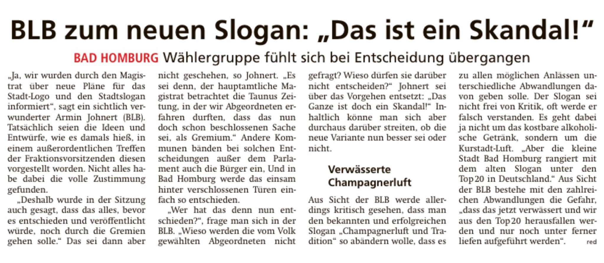 Taunus Zeitung vom 13.11.2021 Slogan in Bad Homburg
