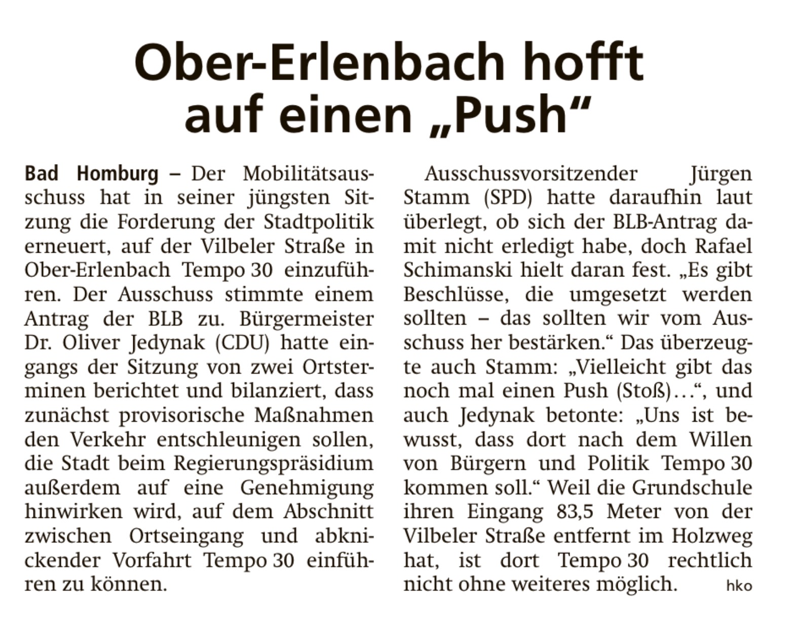 Ober-Ehrlenbach hofft auf einen PUSH. (Quelle: Taunus Zeitung vom 24.01.2022) 
